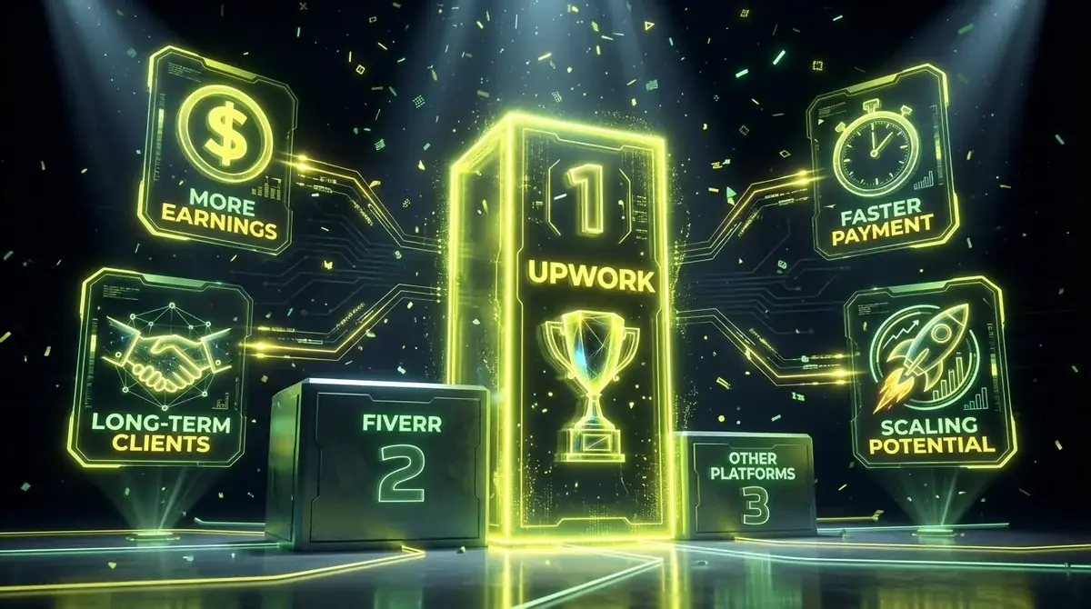 Final verdict infographic showing Upwork winning for serious freelancers