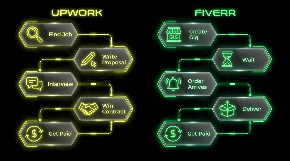 Upwork vs Fiverr workflow comparison